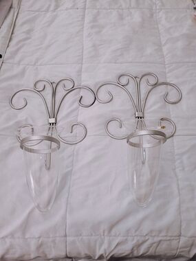 Silver Scroll Floral Vases Sconces